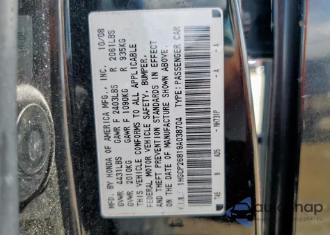 2009 Honda Accord Exl z USA, uszkodzony, nr VIN 1HGCP26819A038704